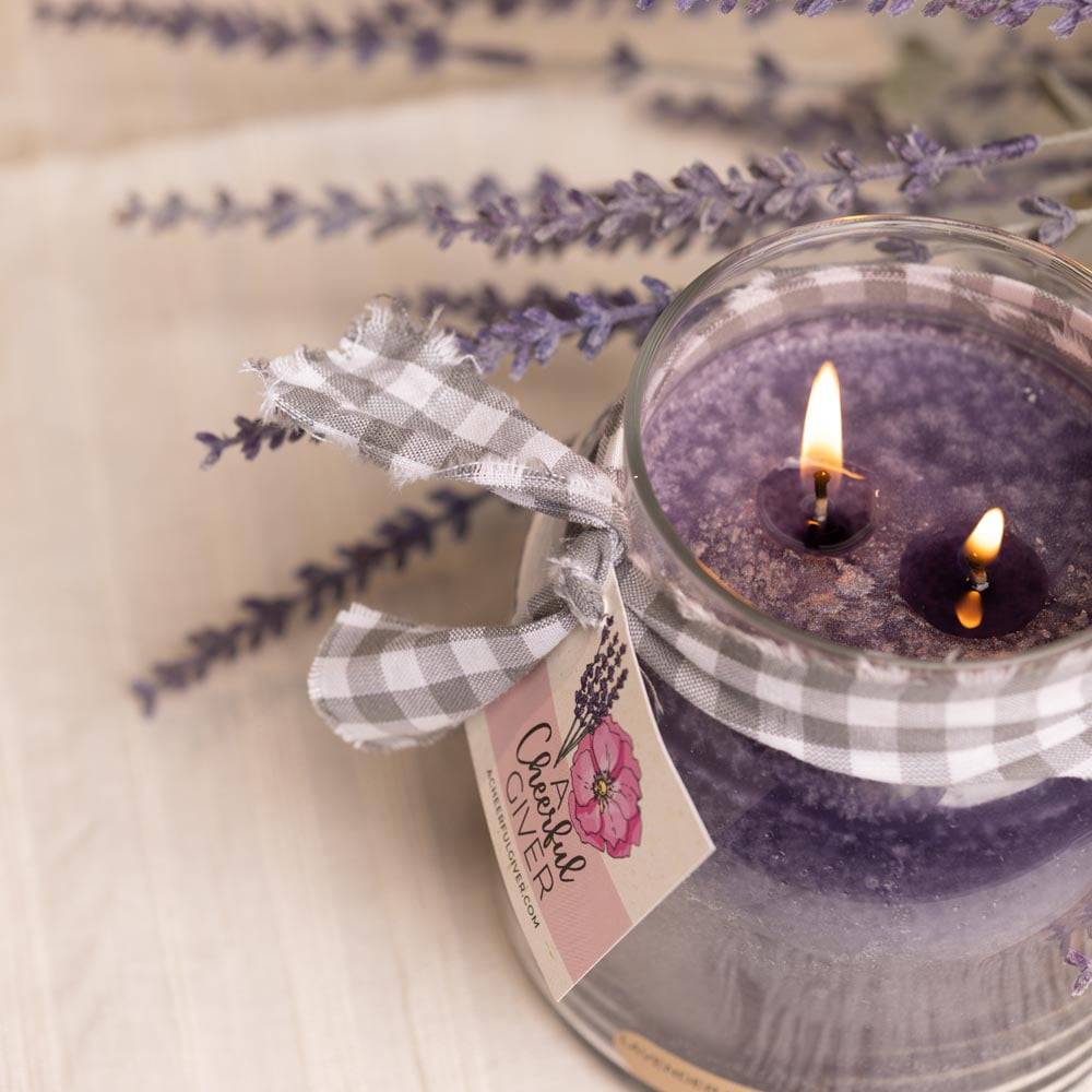 Lavender Vanilla Scented Candle - 34 oz, Double Wick, Papa Jar - Cheerful Candle Israel