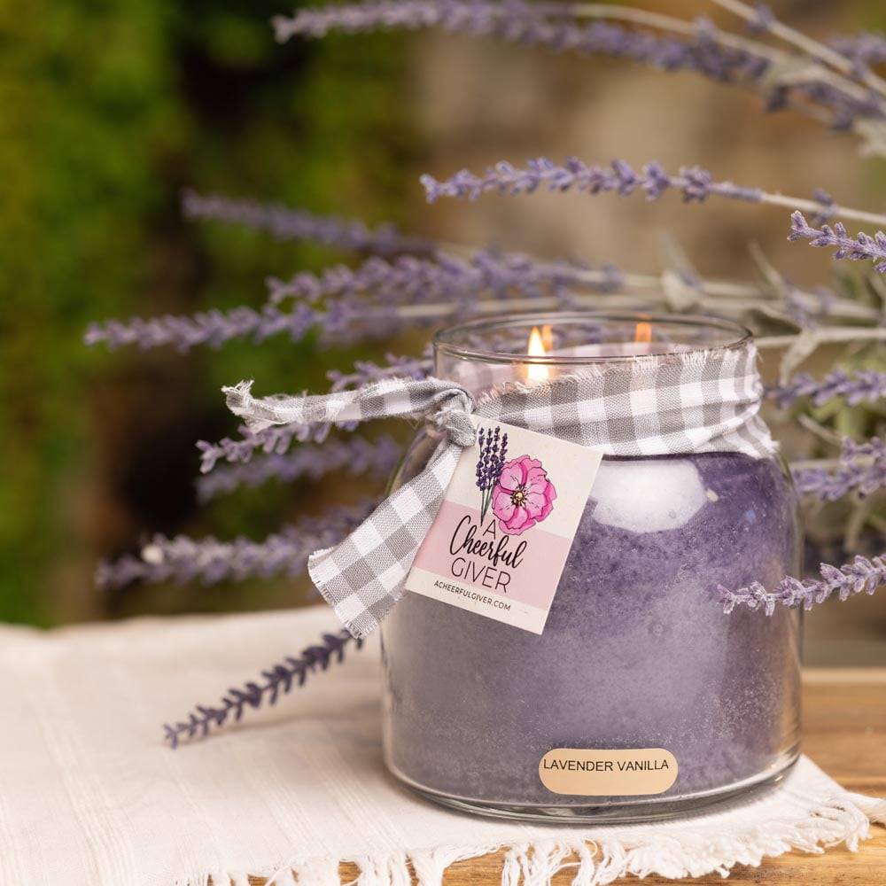 Lavender Vanilla Scented Candle - 34 oz, Double Wick, Papa Jar - Cheerful Candle Israel