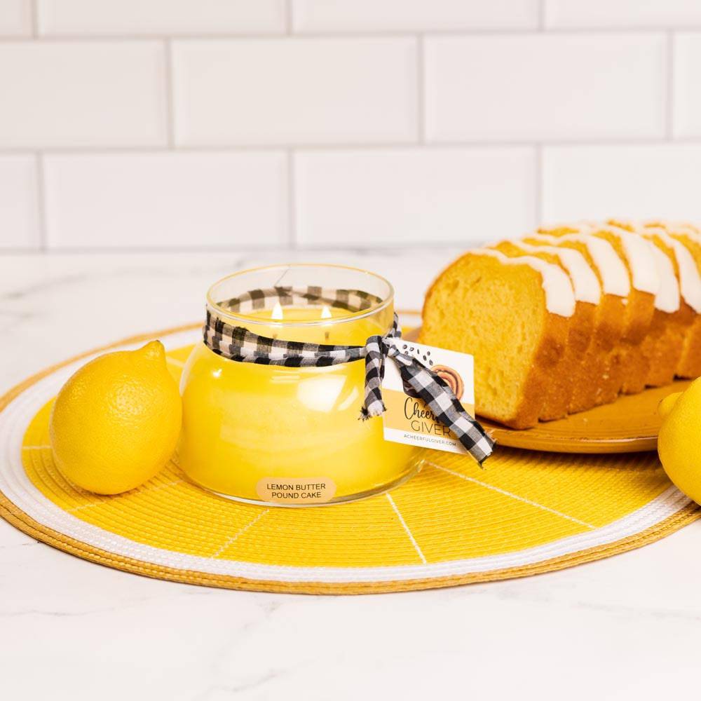 Lemon Butter Pound Cake Scented Candle - 22 oz, Double Wick, Mama Jar - Cheerful Candle Israel
