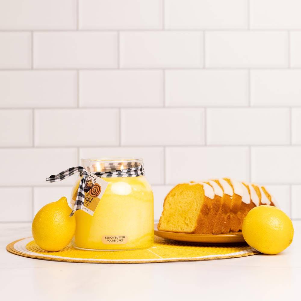 Lemon Butter Pound Cake Scented Candle - 34 oz, Double Wick, Papa Jar - Cheerful Candle Israel