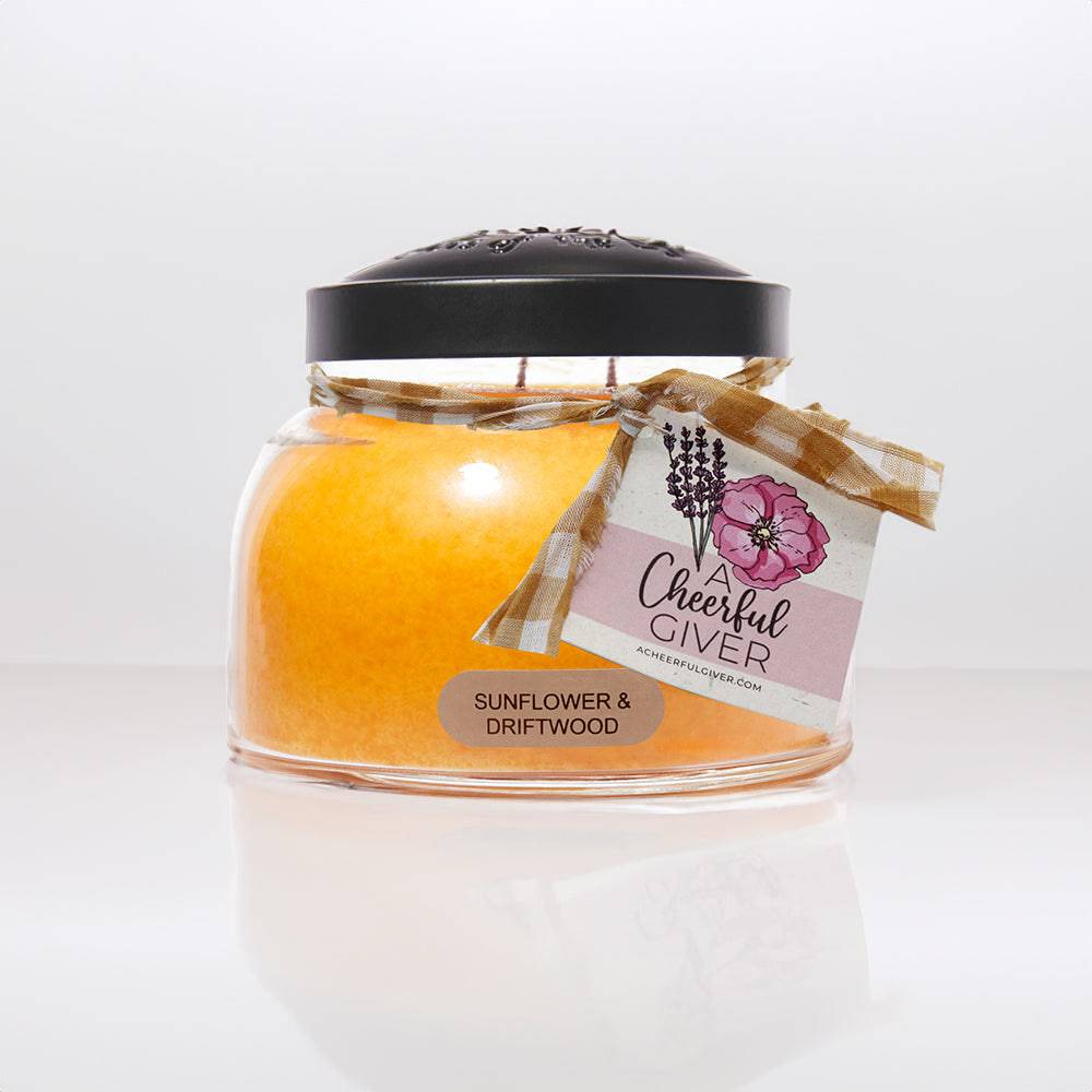 Sunflower & Driftwood Scented Candle - 22 oz, Double Wick, Mama Jar - Cheerful Candle Israel