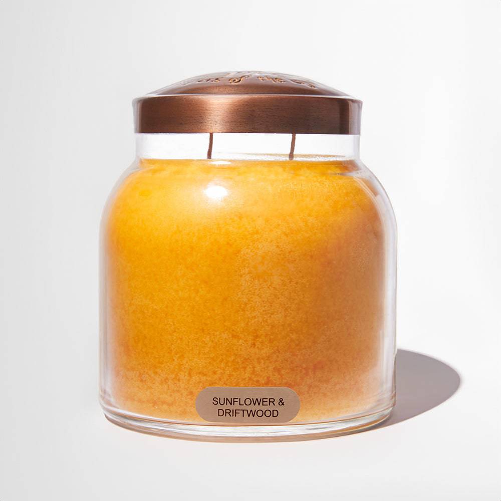 Sunflower & Driftwood Scented Candle - 34 oz, Double Wick, Papa Jar - Cheerful Candle Israel
