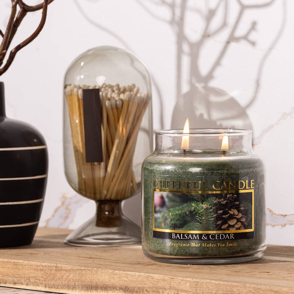 Balsam & Cedar Scented Candle -16 oz, Double Wick, Cheerful Candle - Cheerful Candle Israel