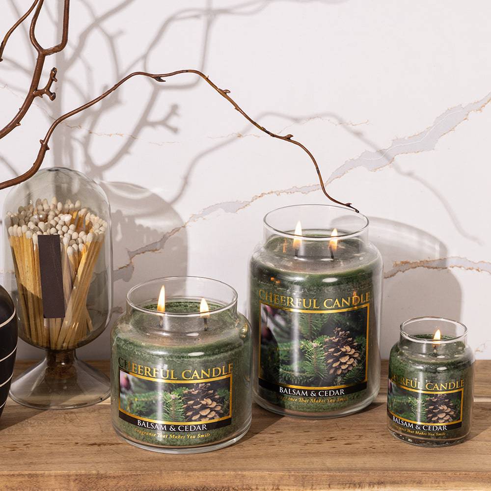 Balsam & Cedar Scented Candle -16 oz, Double Wick, Cheerful Candle - Cheerful Candle Israel