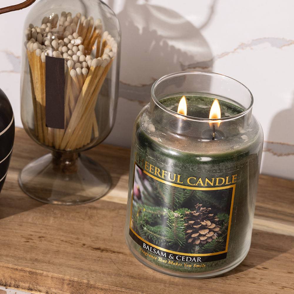Balsam & Cedar Scented Candle -24 oz, Double Wick, Cheerful Candle - Cheerful Candle Israel
