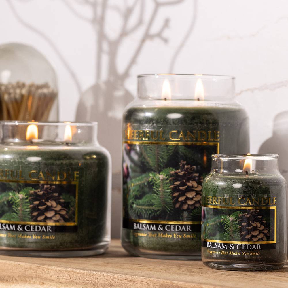 Balsam & Cedar Scented Candle - 6 oz, Single Wick, Cheerful Candle - Cheerful Candle Israel