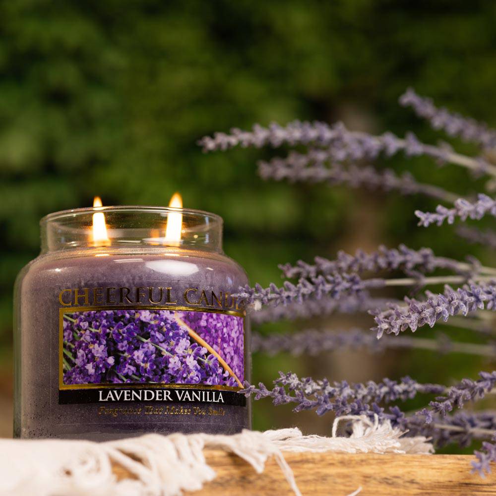 Lavender Vanilla Scented Candle -16 oz, Double Wick, Cheerful Candle - Cheerful Candle Israel