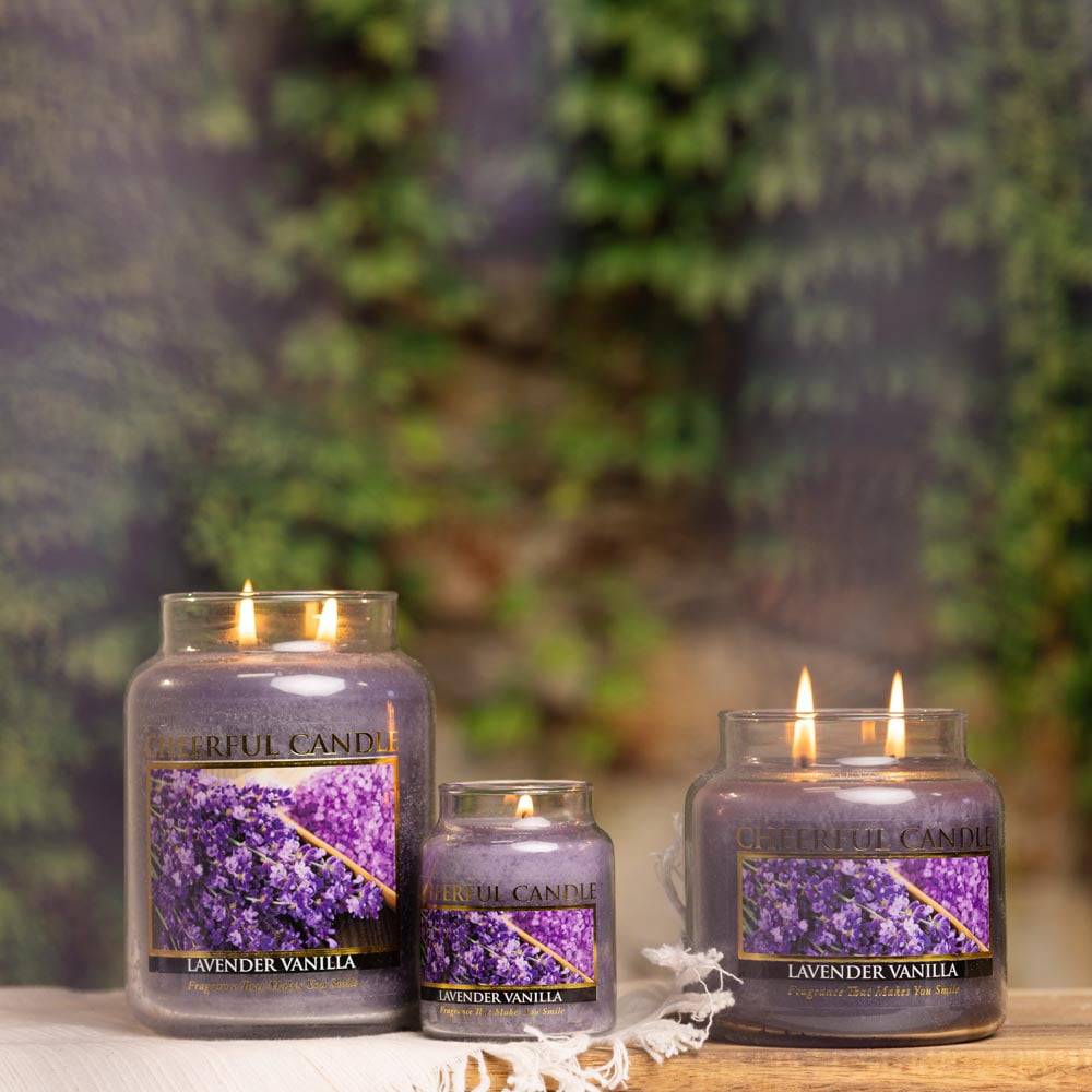 Lavender Vanilla Scented Candle -16 oz, Double Wick, Cheerful Candle - Cheerful Candle Israel