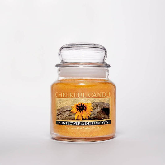 Sunflower & Driftwood Scented Candle -16 oz, Double Wick, Cheerful Candle - Cheerful Candle Israel 