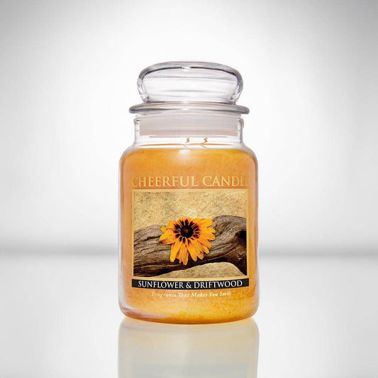 Sunflower & Driftwood Scented Candle -24 oz, Double Wick, Cheerful Candle - Cheerful Candle Israel 